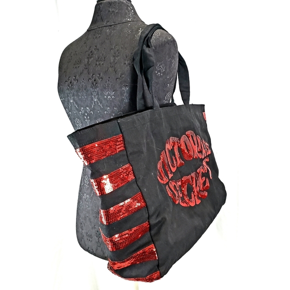 Victoria's Secret Handbags - Victoria's Secret Women's Black Tote Red  Lips